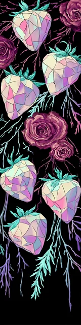 Free strawberry bookmark featuring crystal strawberries on a black background